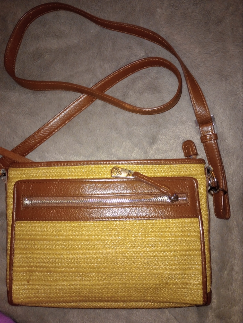 Brighton Yellow and Brown Straw Crossbody Bag - Picture 2 of 13
